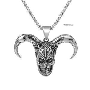 Curved Horn Demon Horned Devil Monster Pendant & 60cm Stainless Round Box Chain